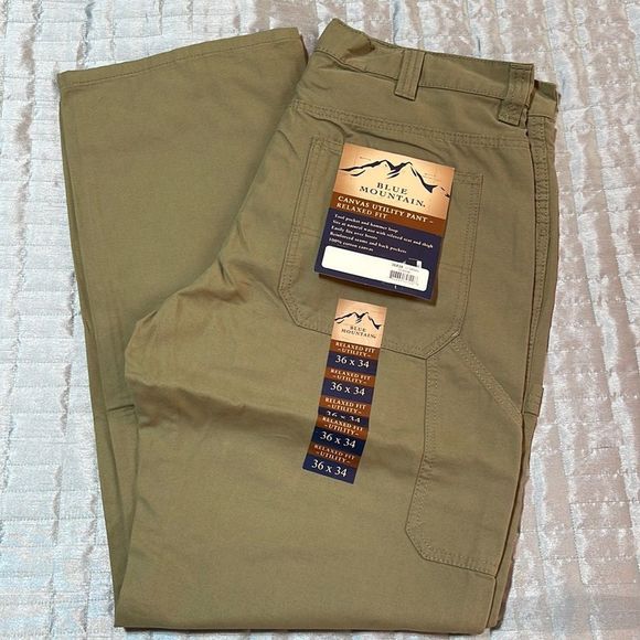 Blue Mountain Men's Relaxed Fit Khaki Tan Canvas Utility Pants Size 36 x… - Picture 1 of 6